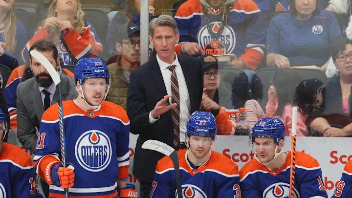 Cover Image for The NHL has issued a warning and fined Edmonton Oilers head coach Kris Knoblauch $59,000 and a two-game suspension for misconduct after he yelled “f*** you” three times at a referee following a personal foul during a game against the Seattle Kraken involving Connor McDavid.