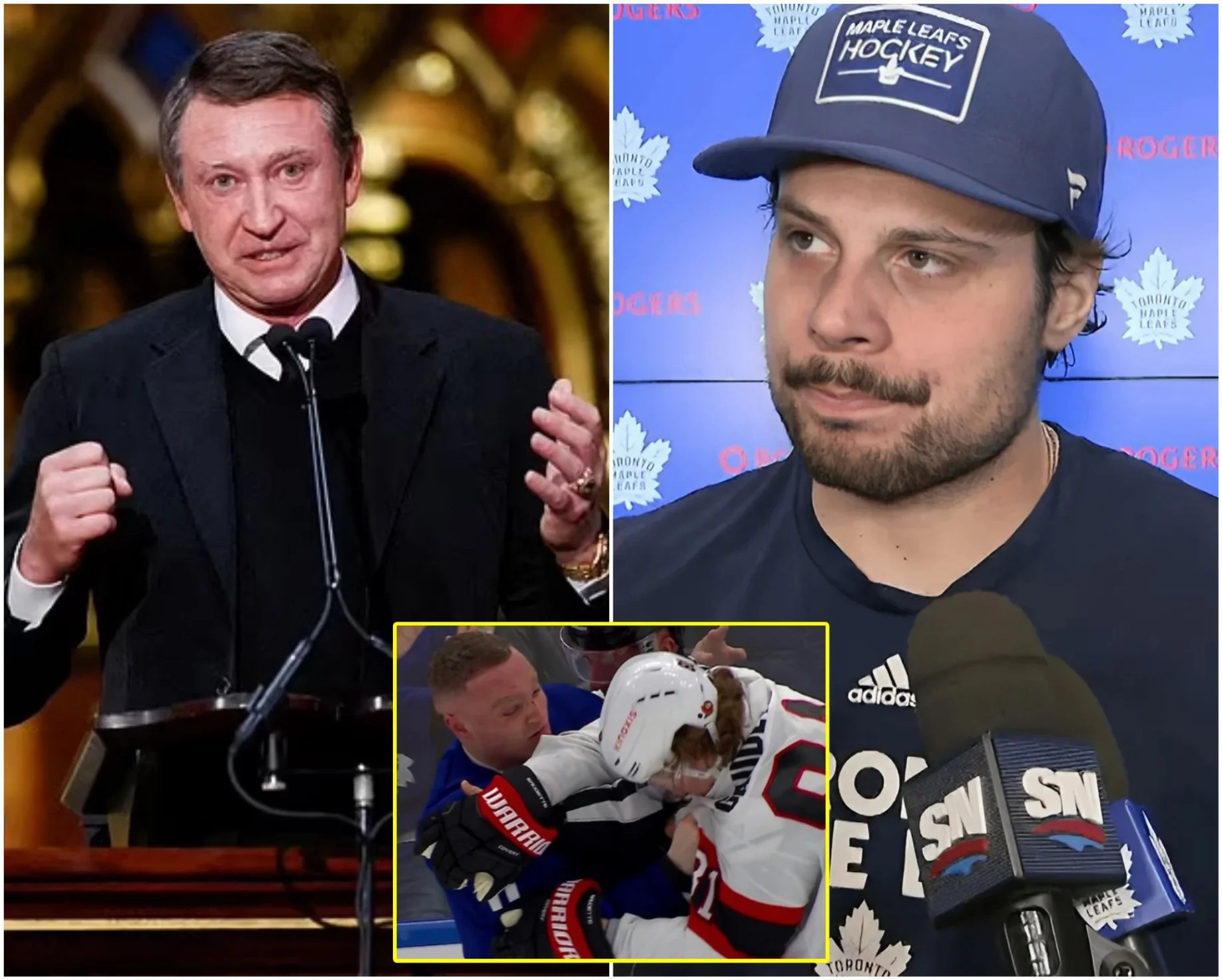 Cover Image for BREAKING: Captain Auston Matthews demands NHL legend Wayne Gretzky keep quiet and apologize after allegations of ” Max Domi’s violent fight tarnishes the NHL ” during the Toronto Maple Leafs’ game against the Ottawa Senators. Wayne Gretzky sent a 5-word voice message to Auston Matthews that made him…