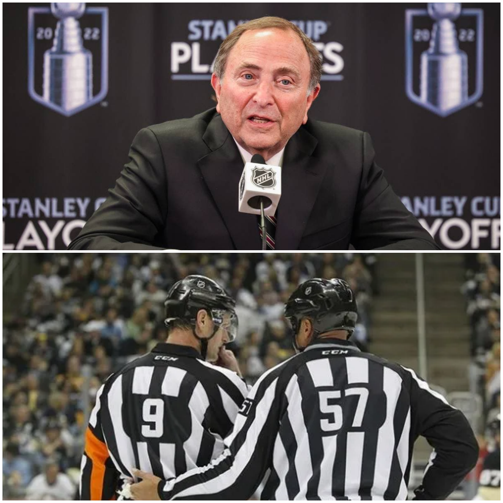 Cover Image for Commissioner Gary Bettman has officially dismissed two American referees who accepted dirty bribes from a third party—one that everyone is speculating about—in the controversial Game 4 between the Vegas Golden Knights and the Edmonton Oilers. These referees were found to have shown clear favoritism toward the Oilers while unfairly penalizing the Knights, sparking outrage among Knights fans. Many are now demanding that Game 4 be forfei