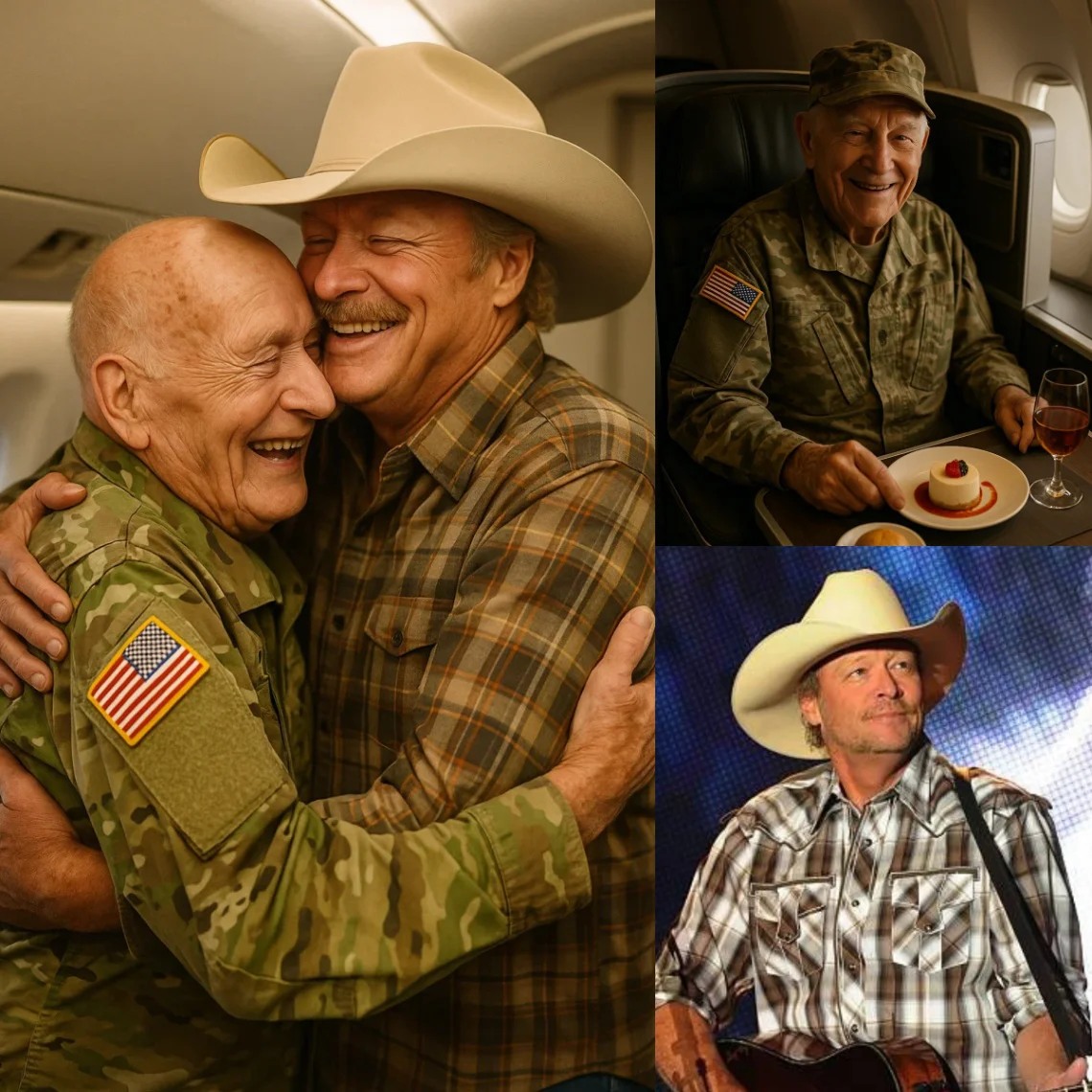 Cover Image for BREAKING NEWS: Alan Jackson gave up his first class seat to a veteran in tribute – What he did next surprised even the guy on the flight…