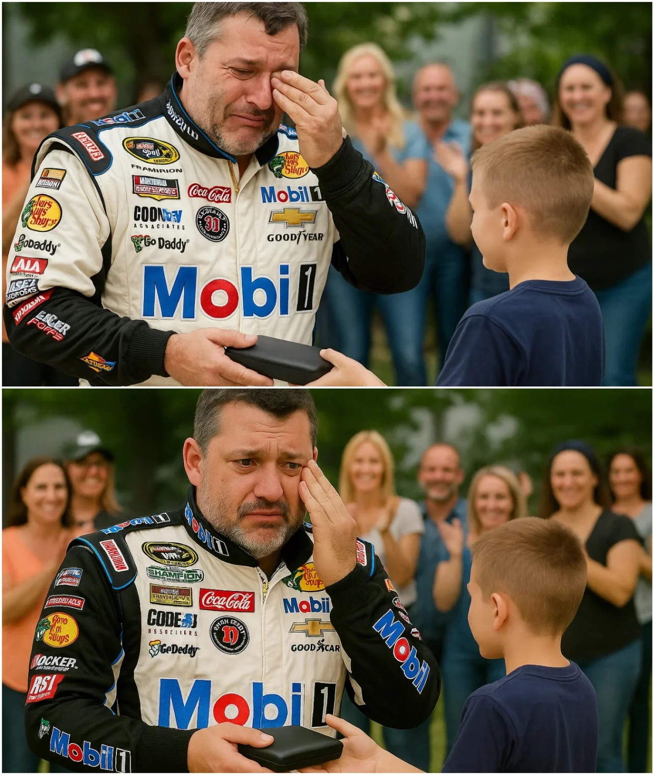 Cover Image for “This Changed Everything” – Boy Returns Tony Stewart’s Wallet With a Hidden Note That Leaves Him SOBBING!  “I saw it on the ground and picked it up,” Peter later told local reporters. “I knew it was him because of the picture on the ID. I just wanted to do the right thing.” Tony Stewart, initially surprised and grateful, thanked the boy with a warm handshake and a promise to repay his kindness. The crowd around them cheered, capturing the moment on their phones as the interaction seemed to embody the spirit of goodwill often associated with country music culture. However, the story was far from over…