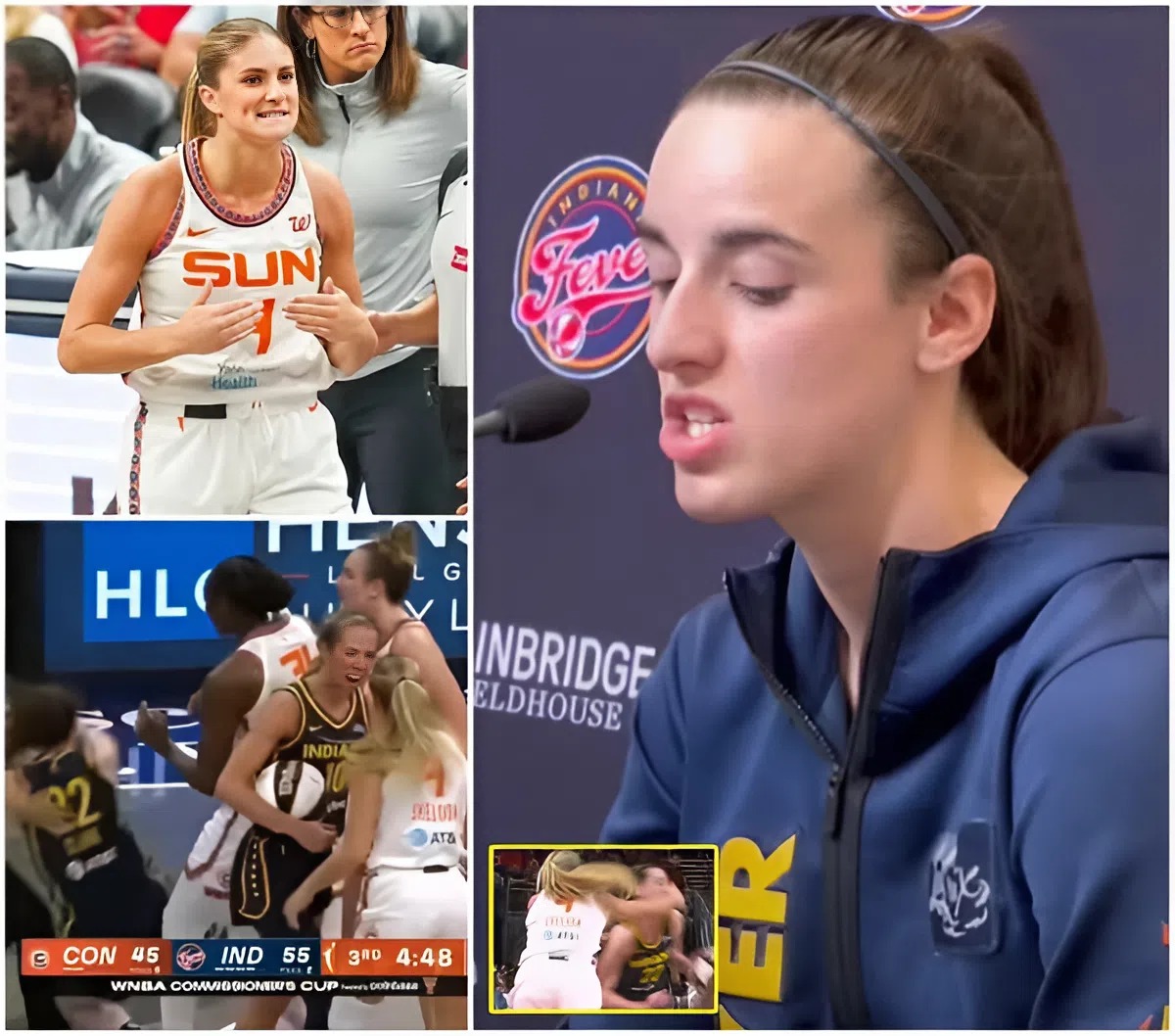 Cover Image for Social media is erupting over a message Caitlin Clark threw straight in the faces of Jacy Sheldon and Marina Mabrey after the two players pulled dirty and brutal moves against her. Everyone was left speechless when they heard it…