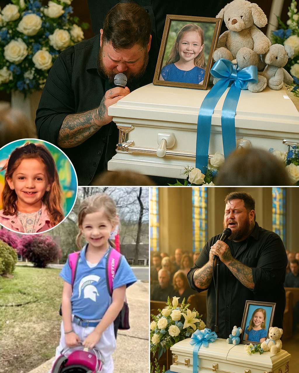 Cover Image for He never met her… but she sang his songs every single day — Jelly Roll quietly shows up at 8-year-old fan’s funeral and sings “Save Me” in a moment no one will ever forget Before tragedy struck, little Sarah Marsh never went a day without humming Jelly Roll’s songs — from “Need a Favor” to “Save Me,” she knew every lyric by heart. She once told her mom: “His voice sounds like he understands everything I feel inside.” Her room was covered in Jelly Roll posters. For her last school concert, she wore a T-shirt with his face on it. And on the day her loved ones said goodbye, the man she admired most walked into the chapel, stood beside her tiny casket… and gave her a farewell no one expected. Witnesses said the room went completely silent. One neighbor whispered: “It felt like her favorite song came alive… just for her.”