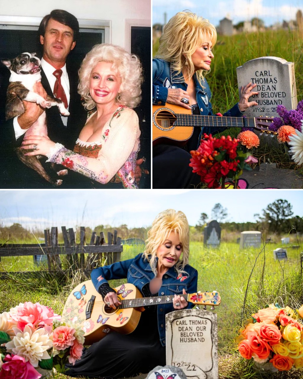 Cover Image for “Half a year has passed… she brought her old guitar, but left her heart where he now rests.” — Dolly Parton quietly returned to the place where she last said goodbye, and sang a song only he had ever heard. No stage. No spotlight. Just Dolly, a folding chair, and the grave of the man she loved for 60 years. That quiet afternoon, she didn’t write a single new lyric. Instead, she sang the song she never released — the one he was the first… and the only one to hear while he was alive. A groundskeeper later shared that she whispered his name before the final note, gently wiped away a tear, then kissed the guitar — the same one he once carved her name into. Why has the greatest songwriter of our time stopped writing? And what’s the one unfinished line she still can’t bring herself to complete?