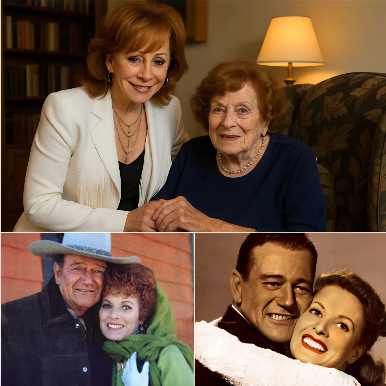 Cover Image for In 2015, Reba McEntire visited Maureen O’Hara in her final days, finding the legendary actress resting on her hospital bed, still fiery yet fragile. Between quiet smiles, Maureen began to share a memory — of her last three days at John Wayne’s side, and the words they whispered to each other when no cameras were watching. Reba never forgot what Maureen told her that day. Because some goodbyes, and some friendships, are bigger than any movie ever made. What she said about “The Duke” still gives Reba chills to this day…