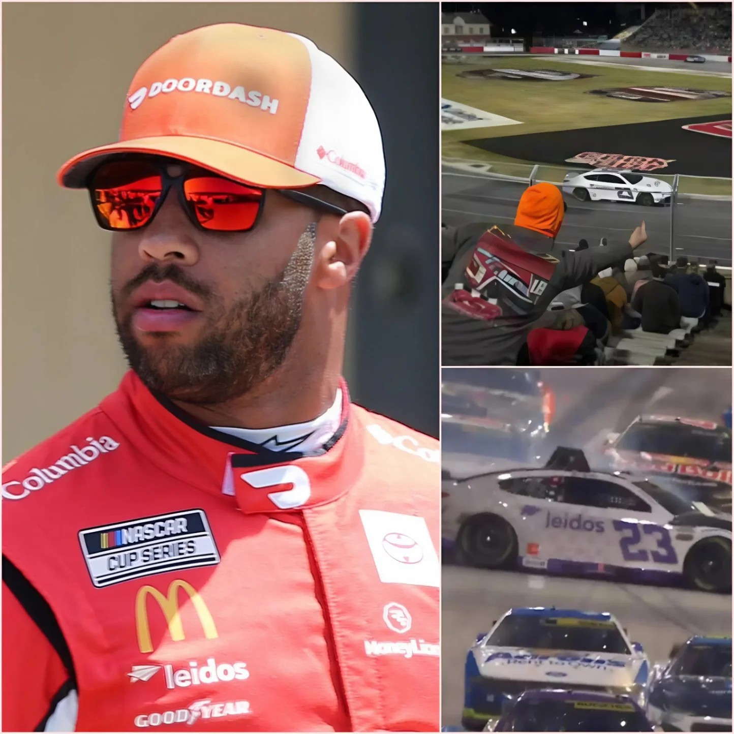 Cover Image for Bubba Wallace criticizes poor spotter positioning at a specific area during his race that he believed caused him to spin out and hit the wall. Now demanding greater safety measures from NASCAR after EchoPark Speedway.