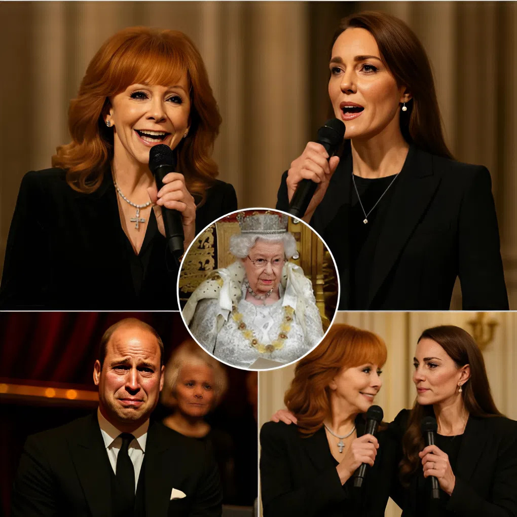 Cover Image for Reba McEntire and Kate Middleton took the stage at the Royal Albert Hall for a surprise duet so moving that it left over 4,000 guests in stunned silence—including Adele, who wiped away tears, and Prince William, who was visibly choked up. From the first verse of “Evermore My Queen,” Reba’s timeless voice filled the room with a warmth born from years of experience. But when Kate sang—so soft, calm, and hauntingly graceful—the room held its breath. The moment was not just a performance, but more like a sacred ritual—a musical tribute to the woman they both admired: Queen Elizabeth II. And when Kate gently took Reba’s hand on the final note, the entire audience rose to their feet—not just to applaud, but to witness something sacred: music uniting Tennessee and the British royal family on a night that no one will ever forget.