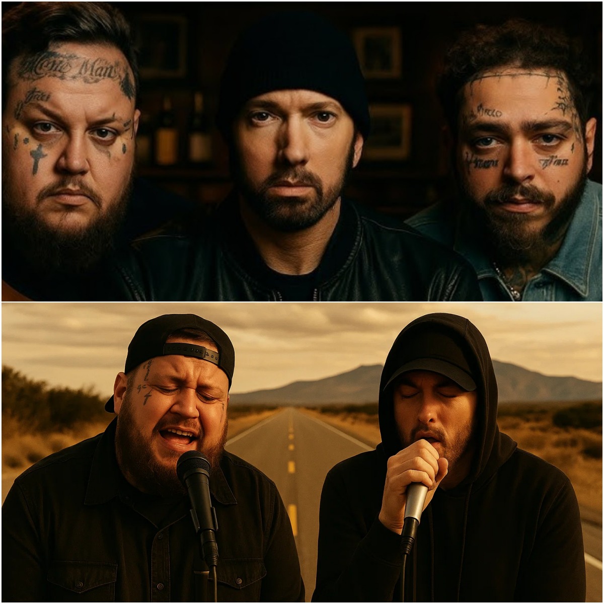 Cover Image for “Give them a Grammy now.” Out of nowhere, Eminem, Post Malone, and Jelly Roll dropped a song that’s shaking the internet to its core. No warning. No promo. Just a haunting black-and-white image—and then “Devil In Her Eyes” hit at midnight like a gut punch. Within hours, it tore through streaming charts, leaving a trail of raw emotion behind. Fans aren’t just listening—they’re feeling it. Some are calling it “a masterpiece of pain,” others say it’s “a funeral march for every broken soul.” One even called it “a whispered prayer for anyone who’s ever lost themselves.” The track doesn’t just sound powerful—it feels like a scream from the edge, a confession wrapped in melody. For a generation scarred by addiction, heartbreak, and past demons, this song isn’t just music. It’s a moment. And maybe, a turning point…
