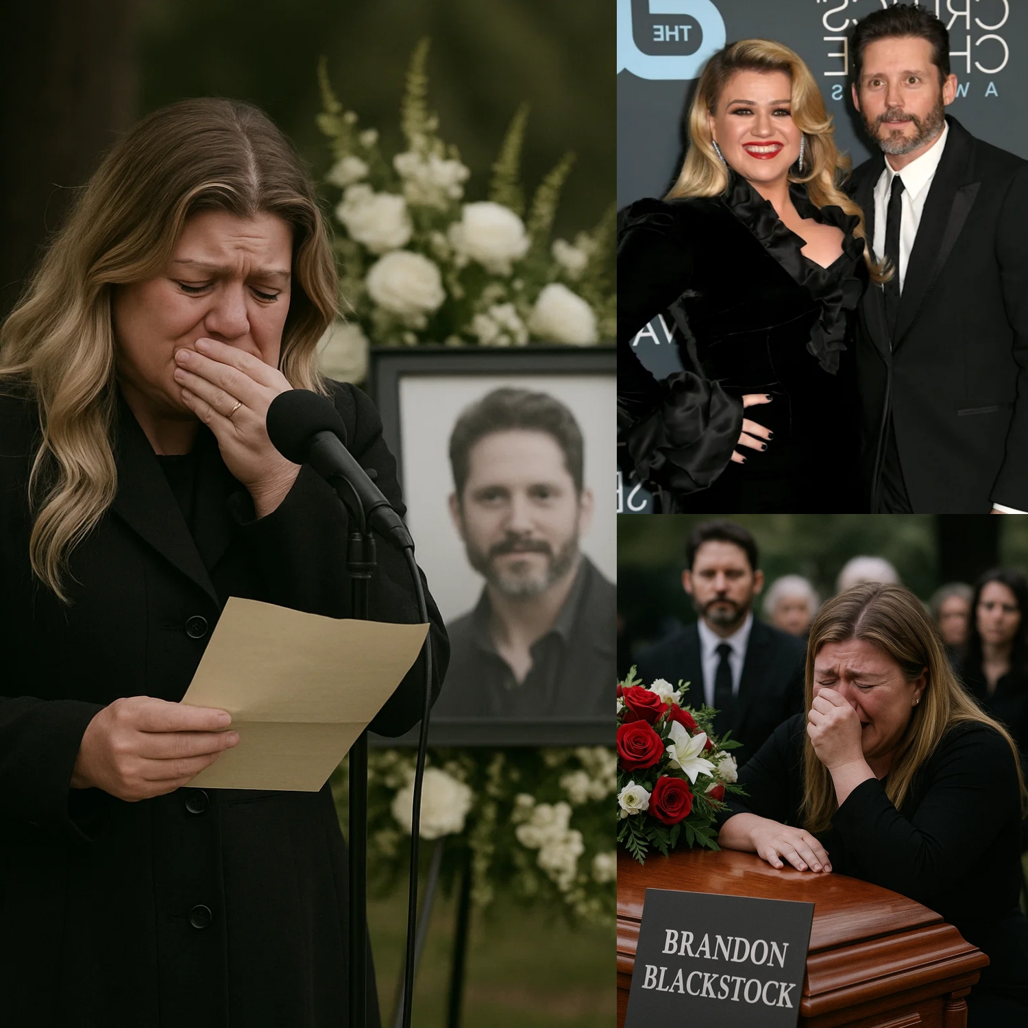 Cover Image for In the most unexpected, soul-crushing moment of the night, Kelly Clarkson took the stage at Brandon Blackstock’s memorial concert and sang “No More Tears” — not as a celebrity, but as a grieving wife saying goodbye to the love of her life. Dressed in black, trembling with emotion, she poured 18 years of love, chaos, and devotion into every trembling lyric.