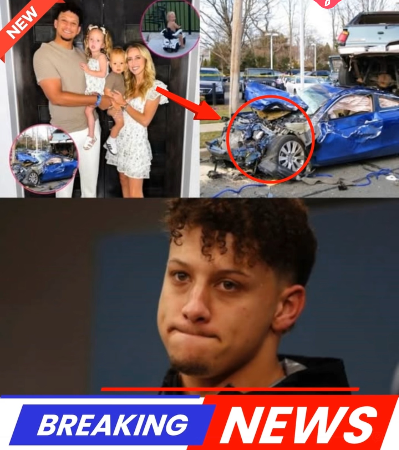 Cover Image for SAD NEWS: The family of star quarterback Patrick Mahomes has released a tragic and heartbreaking statement about him, his wife,their eldest daughter and son following a car crash following a weekend trip