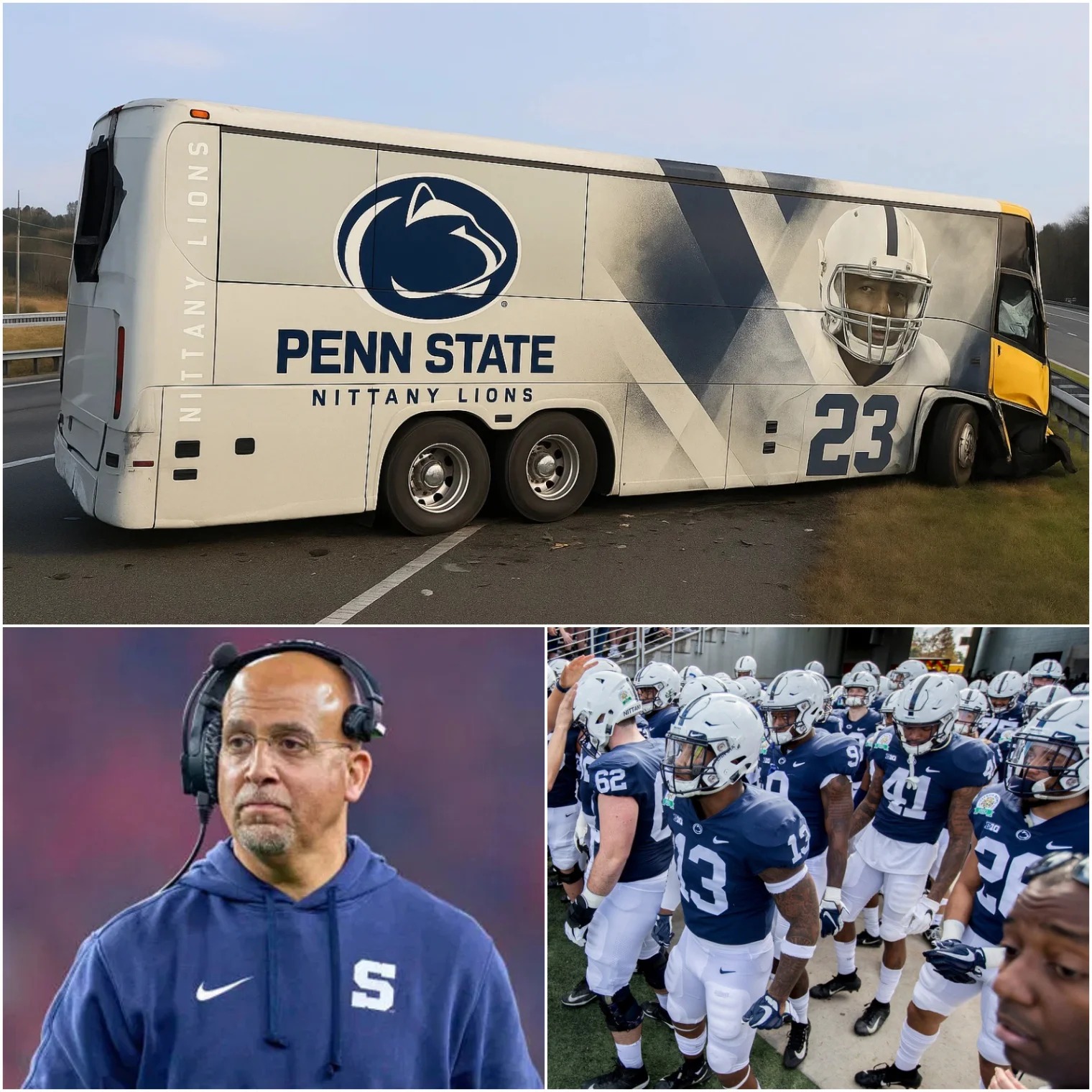 Cover Image for Shocking news has struck fans and families of the Penn State Nittany Lions players after the team bus, on its way to the training ground, was involved in a tragic accident on the highway ahead of their game against the Oregon Ducks. Many players are in critical condition, especially the superstar…