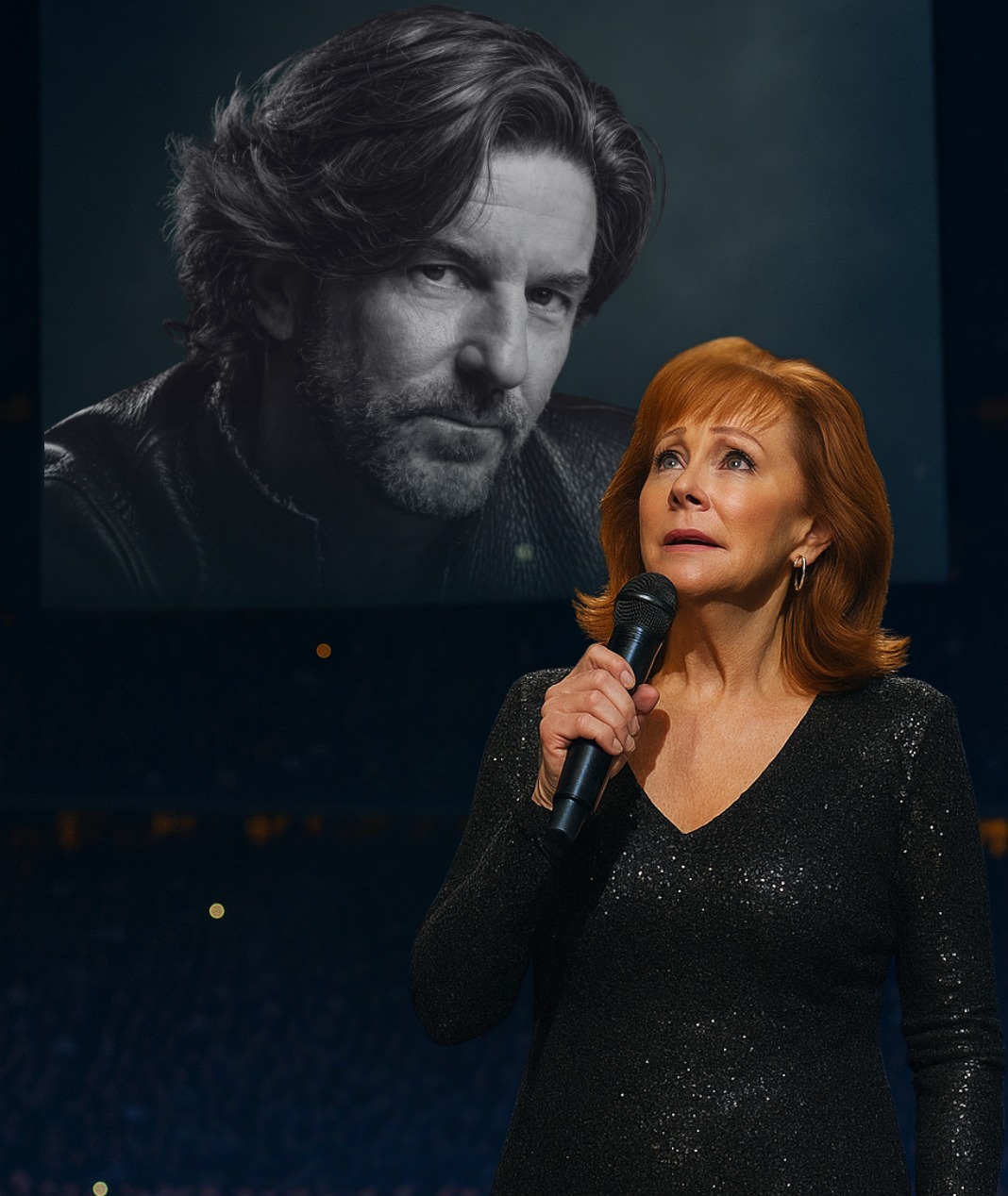 Cover Image for HEARTBREAKING REVELATION: Reba McEntire left 80,000 fans in stunned silence with a hauntingly beautiful tribute to Brett James. In a stadium turned sacred, each note rose like a prayer — a farewell to the Grammy-winning songwriter whose music defined generations.