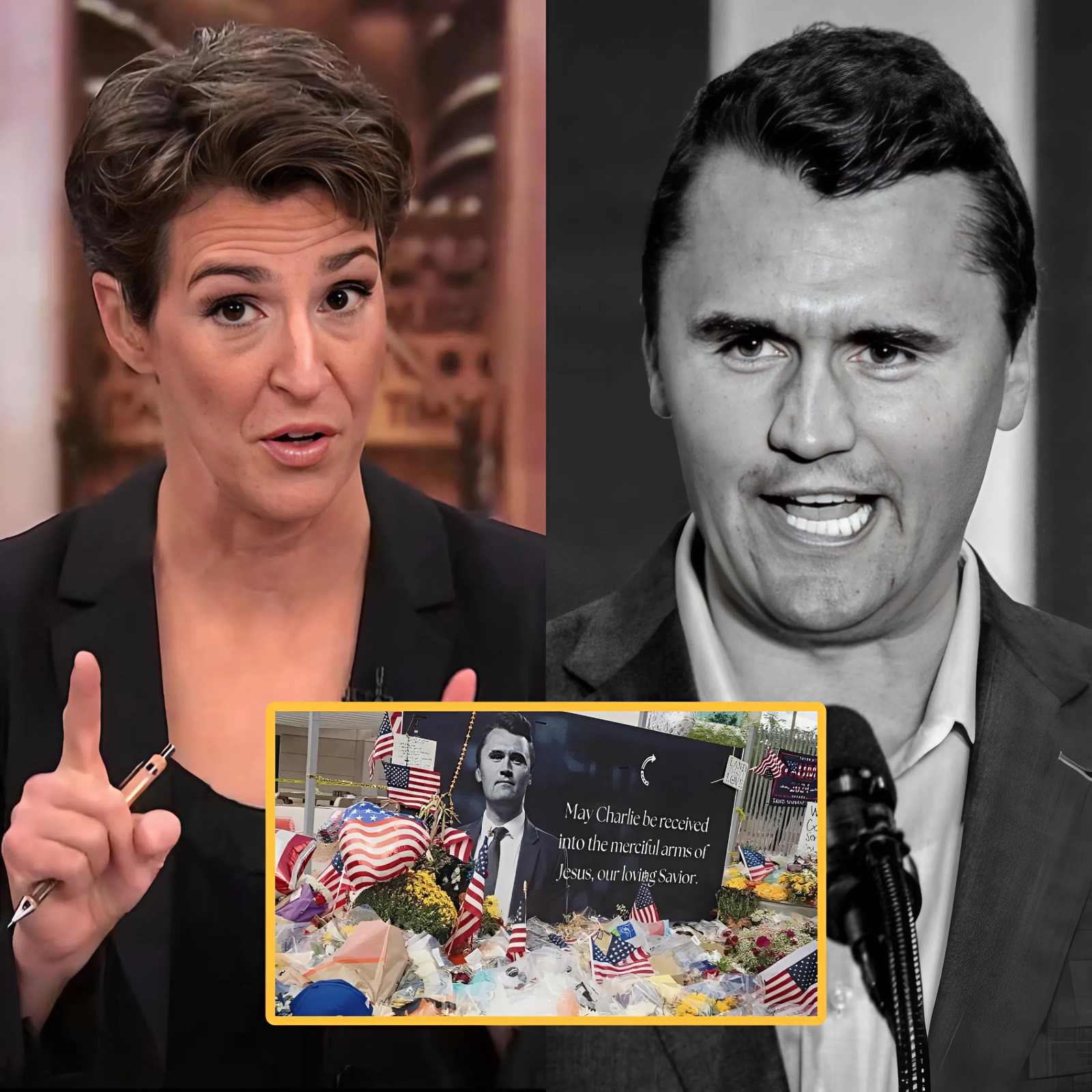 Cover Image for BREAKING NEWS: Charlie Kirk has passed away suddenly and tragically — a moment that has left supporters, critics, and the nation in disbelief. What no one expected was the voice that spoke up: Rachel Maddow. In a deeply moving message, the legendary TV host reminded the world that while many may have opposed Charlie’s views, no one deserves to be taken from their loved ones in such a heartbreaking way.