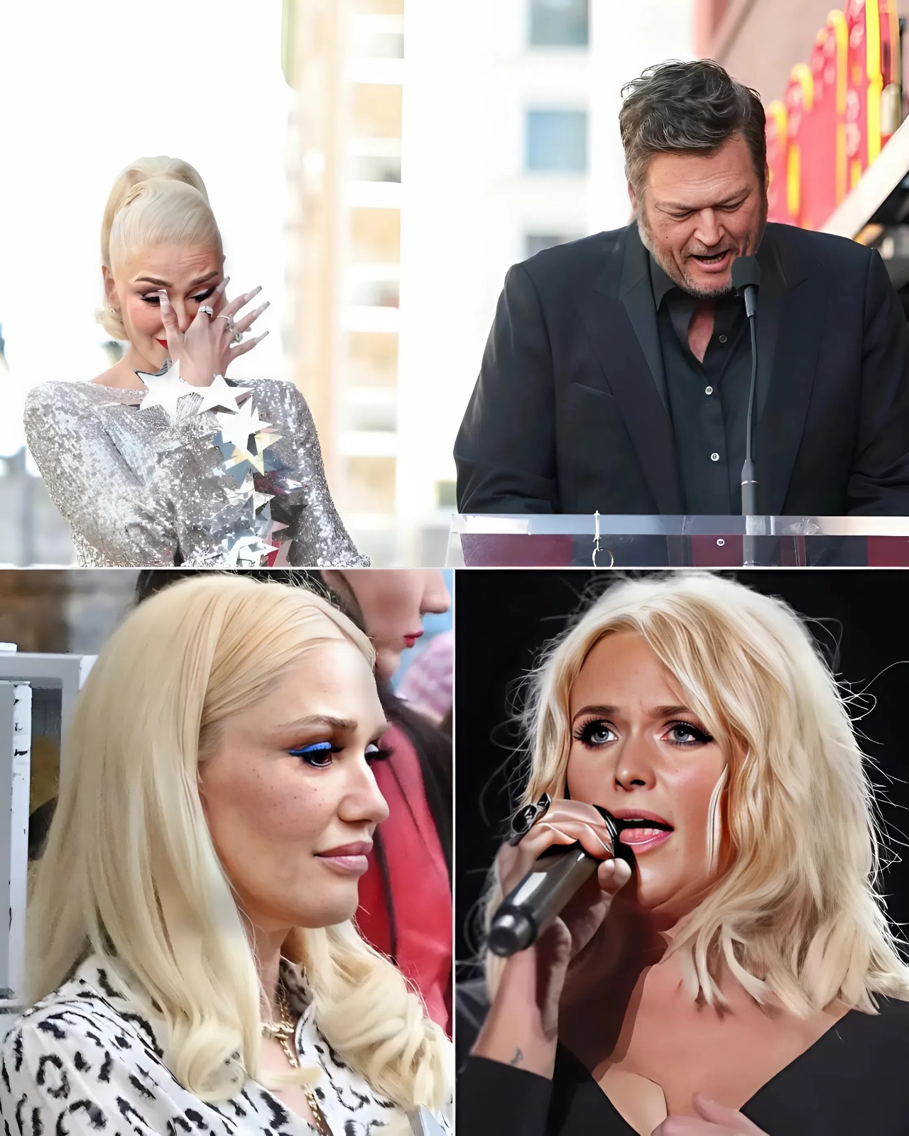 Cover Image for “HE NEVER FORGOT ME — AND YOU KNOW IT, GWEN.” Miranda Lambert’s words cut through the room like a knife, and for a split second, Gwen Stefani’s trademark smile faltered as her eyes welled up. Blake Shelton stood frozen, caught between the woman from his past and the wife by his side — and suddenly, the glossy showbiz moment turned raw, messy, and achingly real.