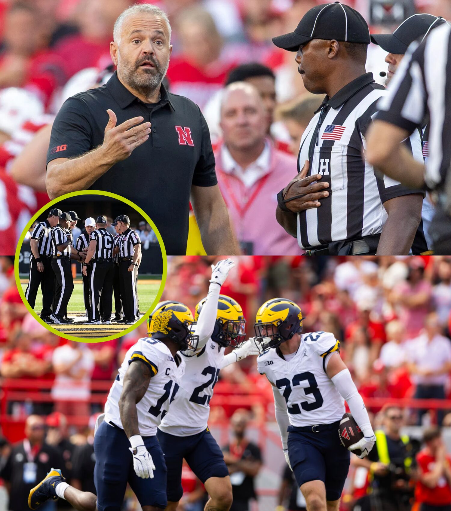 Cover Image for BREAKING NEWS: Four referees who officiated the game between the Nebraska Cornhuskers and the Michigan Wolverines have been suspended pending investigation after Big Ten officials uncovered a series of controversial decisions. These rulings were allegedly consistently in Michigan’s favor, overlooking several clear infractions and leaving Nebraska to suffer an unfair defeat in a dramatic showdown.