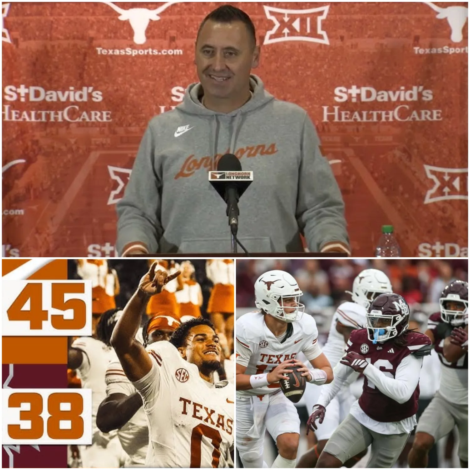 Cover Image for đ„ BREAKING NEWS: Steve Sarkisian Speaks From the Heart After Texasâ 45â38 Victory Over Mississippi State â âYou Believed in Me When No One Else Didâ