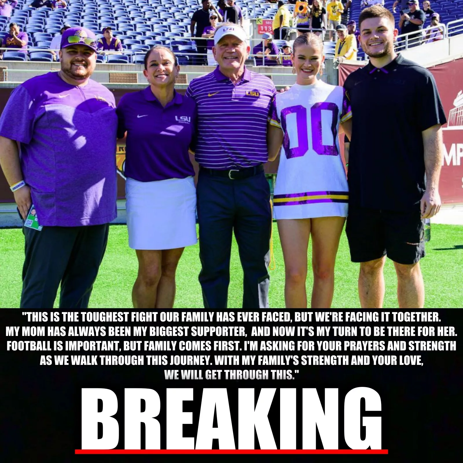 Cover Image for SAD NEWS: LSU Head Coach Brian Kelly and His Family Are Facing Heartbreaking News About His Wife â And the Playersâ Emotional Reactions Have Moved Fans to TearsâŠ