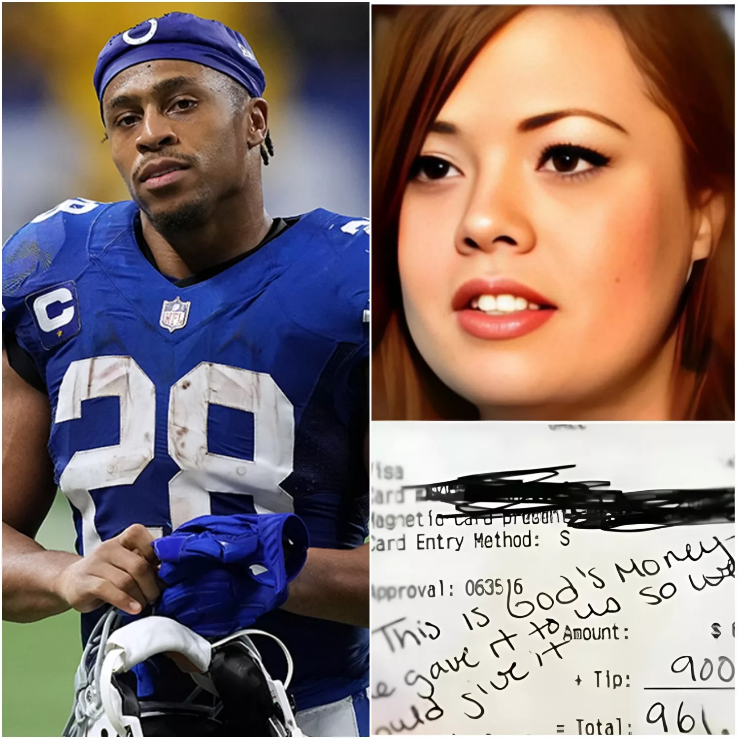 Cover Image for BREAKING NEWS: Lily, a 24-year-old waitress, had no idea she was serving Jonathan Taylor. Kind and discreet, the Colts superstar running back enjoyed his meal without drawing any attention. But as he left, he placed a folded bill on the table and walked out with a smile. Curious, Lily opened it — and just minutes later, she broke down in tears. The note Jonathan Taylor left behind wasn’t just a thank-you; through her sobs, Lily told reporters that it had changed her life fore… See more