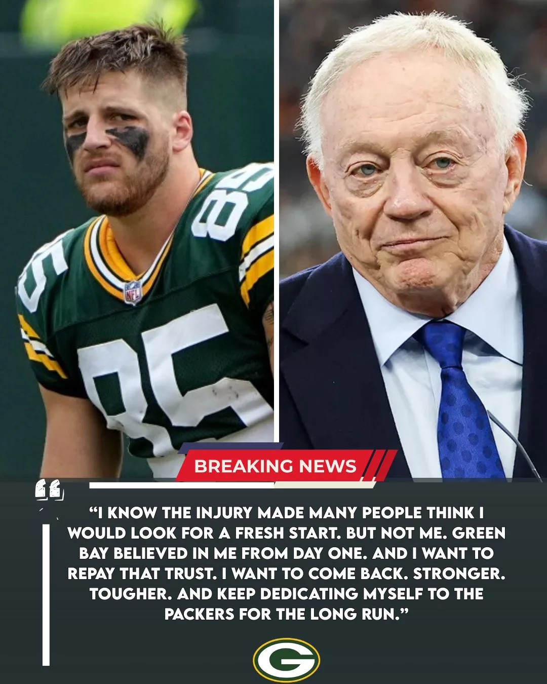 Cover Image for Tucker Kraft unexpectedly turned down an enticing offer from General Manager Jerry Jones after a long-term injury, expressing his desire to stay with the Packers for the long run. This decision has stirred both fans and analysts as they debate his future in Green Bay.