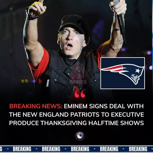 Cover Image for The New England Patriots have announced a multi-year partnership with rap star and Boston-area native Eminem to executive produce the Patriots’ Thanksgiving Halftime Shows through 2027.