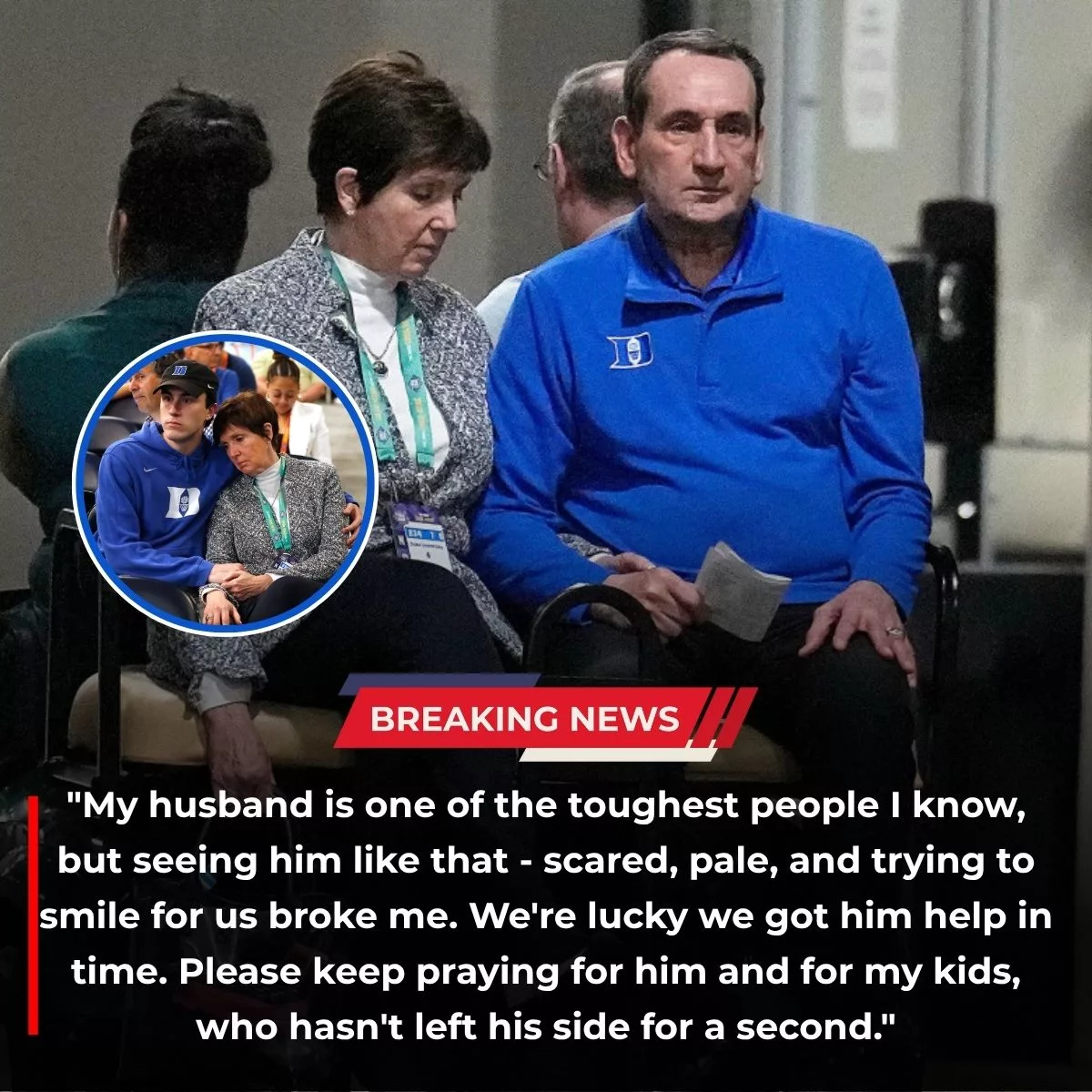 Cover Image for Emotional Update: Mickie Krzyzewski Shares Heartfelt Message as the Duke Community Rallies Around Coach K