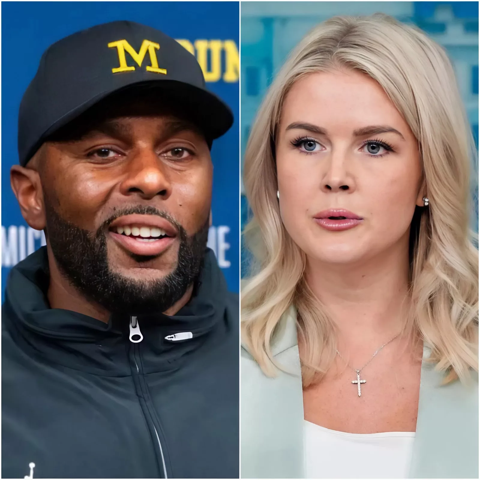Cover Image for âYOU NEED TO BE SILENT!â â Karoline Leavittâs Tweet Against Michigan Wolverinesâ head coach Sherrone Moore Backfires Spectacularly as He Reads Every Word on Live TV, Turning the Nationâs Eyes and Leaving the Studio in Absolute Silence!!