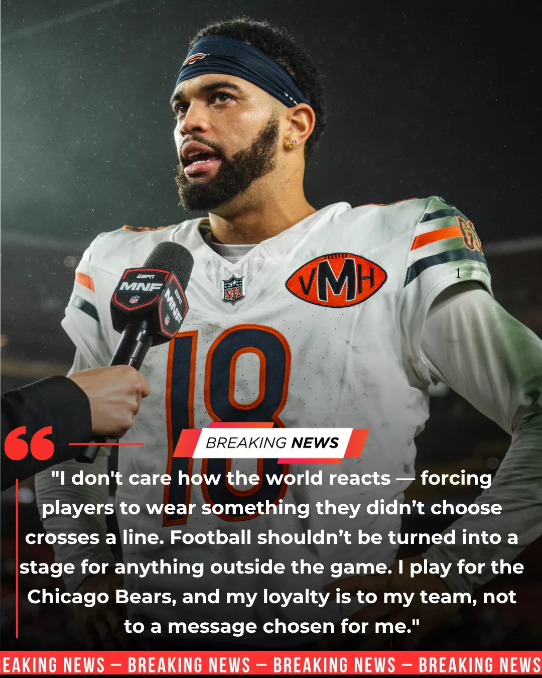 Cover Image for 🚨 BREAKING NEWS: CALeb WILLIAMS SHOCKS THE NFL BY REFUSED TO WEAR LGBT ARMBAND BEFORE GAME WITH STEELERS