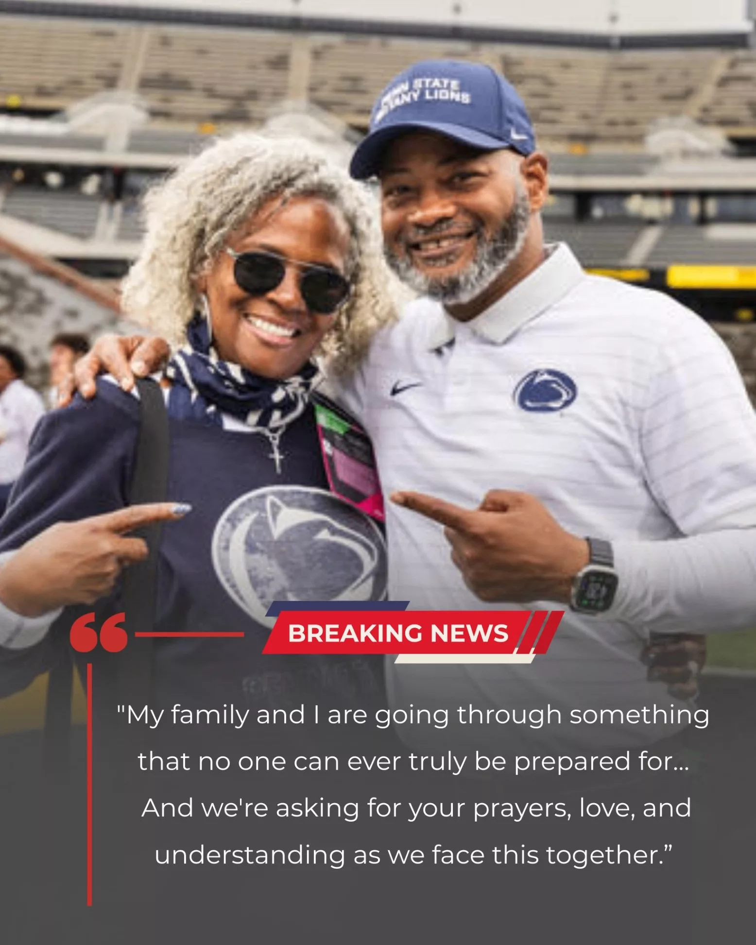 Cover Image for Penn State Coach’s Tearful Announcement: Family Health Crisis Silences Beaver Stadium