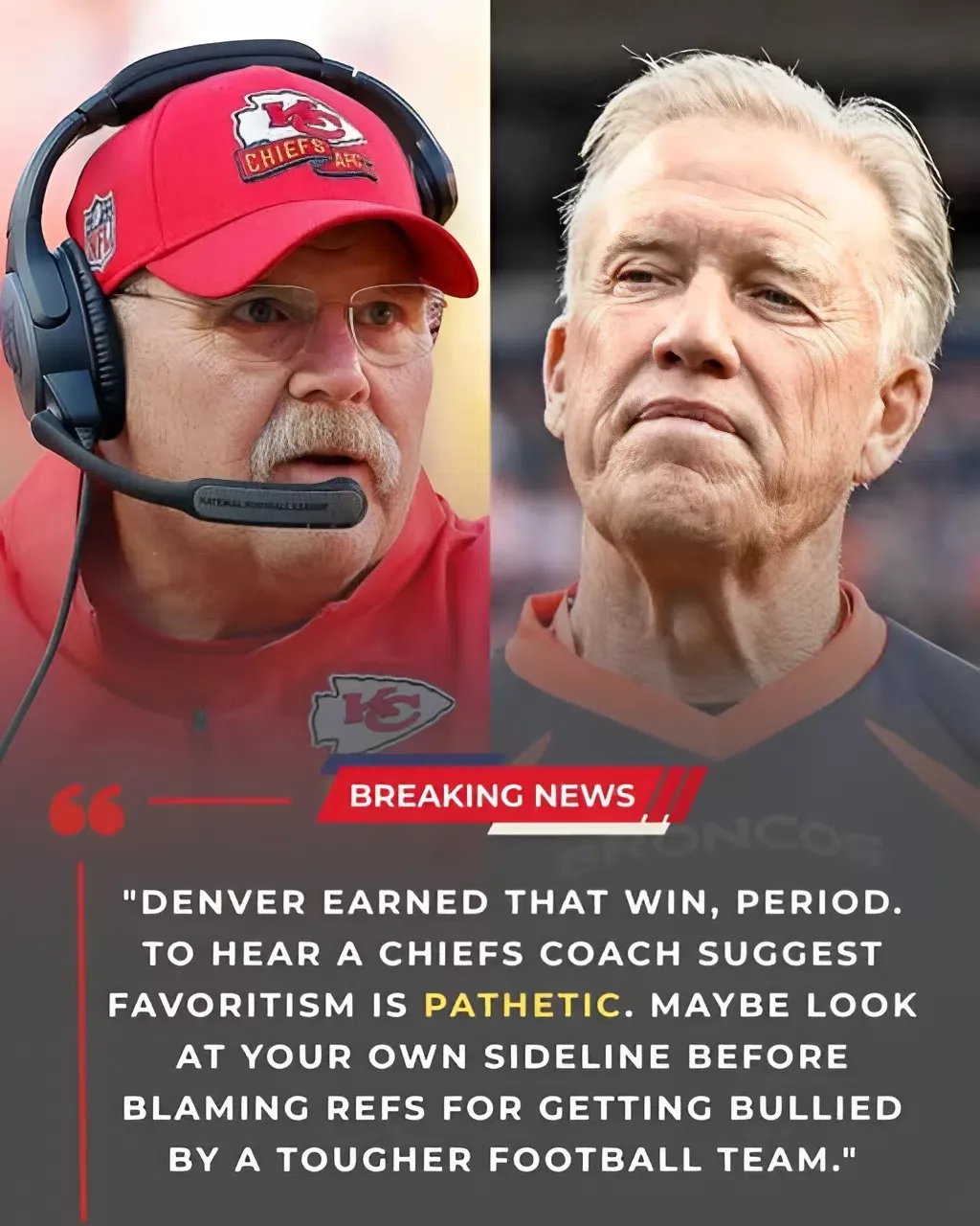 Cover Image for NFL IN SHOCKWAVE! — John Elway ERUPTS After Andy Reid Accuses Broncos of “Game-Rigging Favoritism”