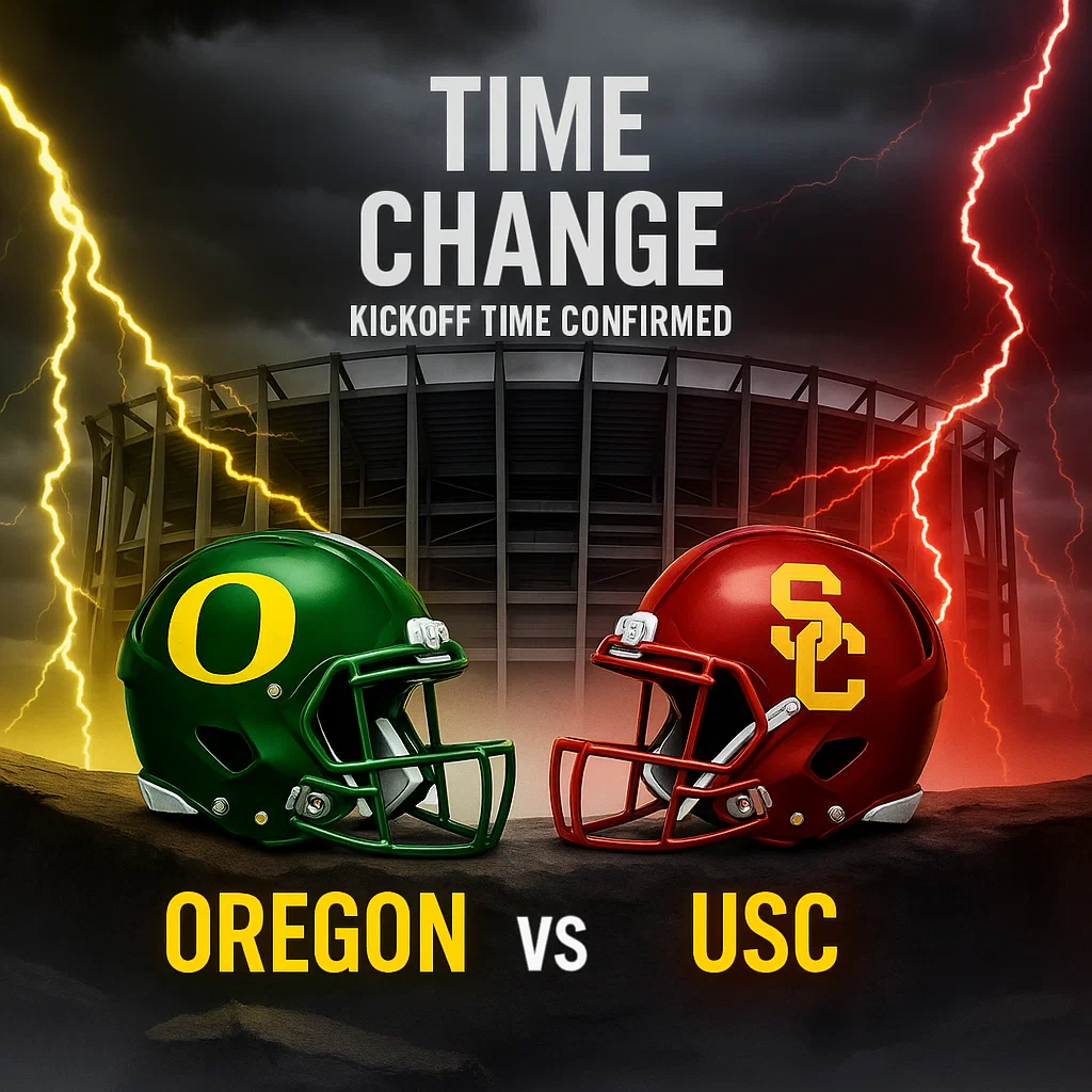 Cover Image for 🚨🚨 🚨 TIME CHANGE ALERT: Oregon vs USC at the Los Angeles Memorial Coliseum — Kickoff Time Officially Confirmed as NFL Adjusts the Schedule for One of the Most Anticipated Battles of the Season!