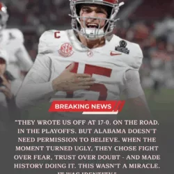 Down 17–0. On the road. In hostile territory. In the College Football Playoff. Alabama didn’t flinch — they punched back. Behind gut calls, fourth-down courage, and a quarterback who refused to let the night slip away, the Crimson Tide authored history as the first team to win a playoff game on the road. This wasn’t just a comeback. It was a statement: Alabama doesn’t wait for breaks — they create them. Now, the road leads to the Rose Bowl… and the No. 1 seed is next.