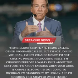 “$100 MILLION? KEEP IT!” NICK SABAN STUNS THE NCAA: “I’LL GO DOWN AS A LEGEND!” In a moment that sent shockwaves through the professional football world, Nick Saban turned down a jaw-dropping $100 million offer and delivered a line destined to echo through Alabama history