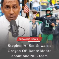 Stephen A. Smith Issues Stark Warning to Oregon QB Dante Moore About His NFL Future As Oregon quarterback Dante Moore continues to surge up draft boards and attract national attention, one of the most influential voices in sports media has stepped into the conversation with a cautionary message. ESPN personality Stephen A. Smith recently issued a public warning directed squarely at Moore, urging the young quarterback to be extremely careful about his potential NFL landing spot—specifically calling out one franchise as a situation that could jeopardize his long-term development. Smith’s comments immediately sparked debate across both college football and NFL circles, not because of Moore’s talent, but because of what Smith believes could happen if that talent is placed in the wrong environment. A Rising Star at a Critical Crossroads Dante Moore’s trajectory has been one of the most closely followed stories in college football. After showing significant growth and poise at Oregon, Moore is now widely viewed as one of the most promising quarterback prospects eligible for the upcoming NFL Draft. His arm strength, mobility, and composure under pressure have drawn praise from scouts and analysts alike. But as Smith emphasized, raw talent alone does not determine a quarterback’s success at the professional level. “This isn’t about whether he can play,” Smith said in his remarks. “It’s about where he ends up and whether that organization knows how to develop a quarterback.” The Warning That Turned Heads While Smith stopped short of criticizing Moore himself, he made it clear that one NFL team in particular has developed a reputation that should concern any young quarterback. According to Smith, the franchise’s instability—marked by coaching turnover, inconsistent offensive schemes, and a lack of organizational patience—has historically stunted quarterback growth rather than nurtured it. Though Smith did not need to name the team for many fans to connect the dots, his message was unmistakable: being drafted early is not always the best outcome if it comes at the cost of proper development. Development Over Draft Position Smith’s core argument centered on a lesson that has played out repeatedly in recent NFL history. Highly drafted quarterbacks often arrive in situations where expectations are unrealistic, support systems are weak, and mistakes are magnified. For some, the result is confidence erosion and stalled careers. For Moore, Smith suggested, returning to college for another season could offer a safer path—allowing him to refine his game, strengthen his draft profile, and potentially avoid being selected by a franchise not prepared to invest properly in his growth. “It’s not about rushing to the league,” Smith argued. “It’s about entering the league the right way.” Fan Reaction and Controversy The warning ignited instant reaction online. Oregon fans largely applauded Smith for prioritizing Moore’s future over hype, while others accused him of unfairly targeting an NFL organization and interfering in a player’s personal decision. NFL fans of the unnamed franchise pushed back strongly, arguing that no team wants to be publicly labeled as a “career risk” for young quarterbacks. Still, many conceded that recent history supports Smith’s concerns. The controversy only amplified the spotlight on Moore, whose draft decision was already expected to be one of the most scrutinized of the offseason. What This Means for Moore Ultimately, Stephen A. Smith’s warning underscores a reality that young quarterbacks face more than ever: fit matters as much as talent. For Dante Moore, the coming months will involve balancing opportunity, patience, and long-term vision. Whether Moore chooses to enter the draft or return to Oregon, his name is now firmly embedded in a broader conversation about quarterback development and organizational responsibility in the NFL. One thing is clear—his future will not be defined solely by arm strength or highlight throws, but by the decisions made before he ever takes an NFL snap. And thanks to Smith’s warning, those decisions are now under a brighter, more unforgiving spotlight.