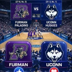 THE DEFENDING CHAMPS VS. THE CINDERELLA STORY: (1) UConn and (16) Furman Prepare for Albany Showdown