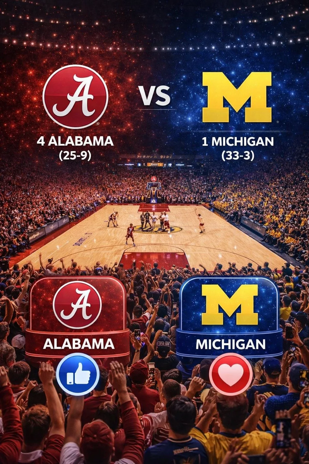 Cover Image for 🚨 SWEET 16 SHOWDOWN: Alabama vs Michigan Set to Ignite Chicago in a High-Stakes Tournament Battle 🏀🔥