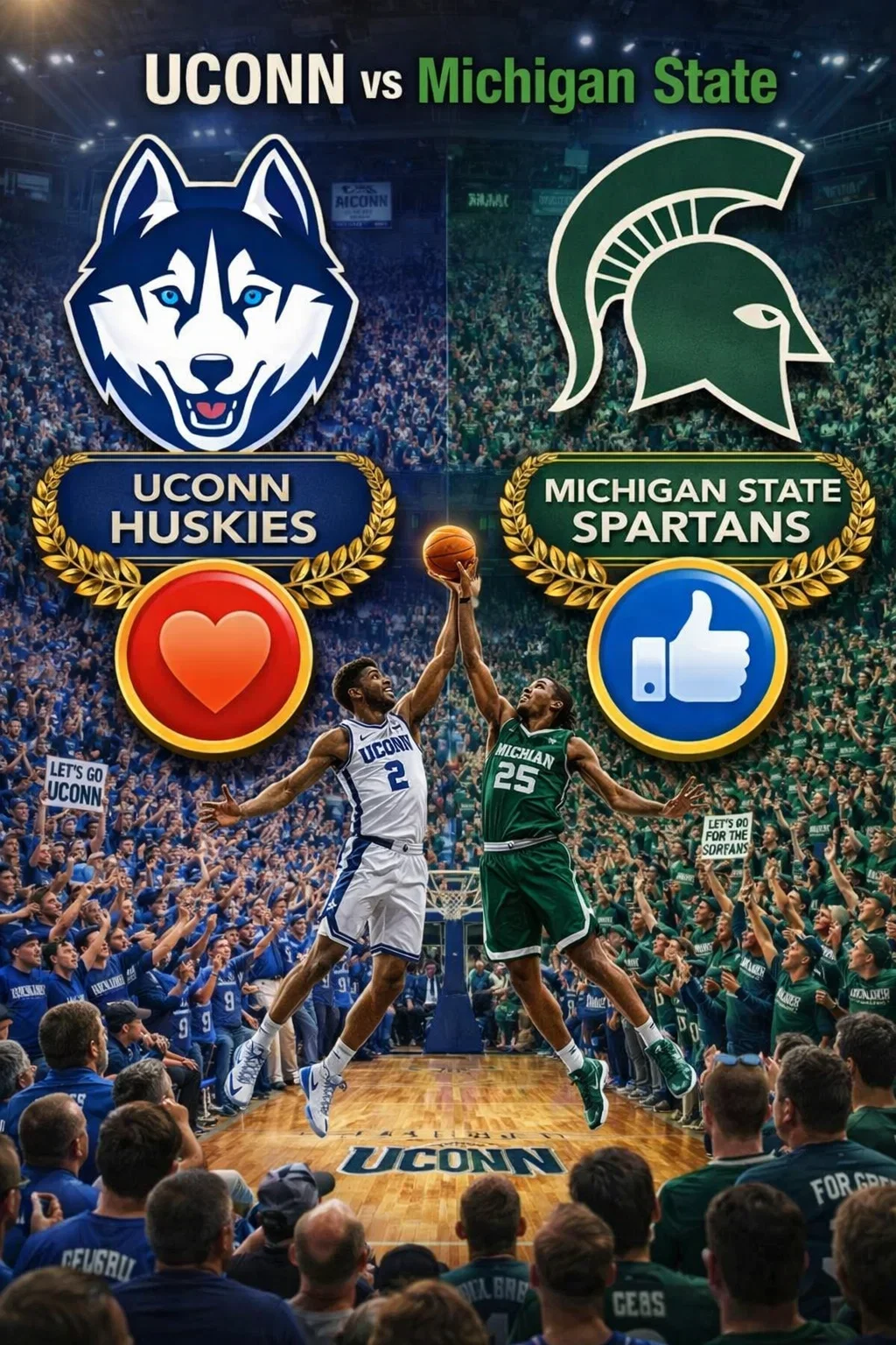 Cover Image for BATTLE OF THE BLUE BLOODS: UConn and Michigan State Set for Rescheduled Sweet 16 “Do-or-Die” Clash