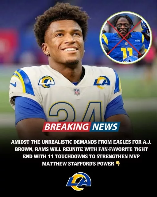 Cover Image for 🚨 BREAKING: As trade talks surrounding A.J. Brown stall due to reportedly unrealistic demands from the Philadelphia Eagles, the Los Angeles Rams appear to be shifting their strategy. Instead of chasing the blockbuster deal, the Rams are now rumored to be reuniting with a fan-favorite tight end who once recorded 11 touchdowns, aiming to boost the offense around veteran quarterback Matthew Stafford. The potential reunion is already creating excitement among Rams fans, who remember the tight end’s impact in the red zone and strong chemistry with Stafford. 👉 Who is the former Rams star expected to return, and why did the A.J. Brown negotiations suddenly collapse? The full story is generating huge buzz across the National Football League… 👀
