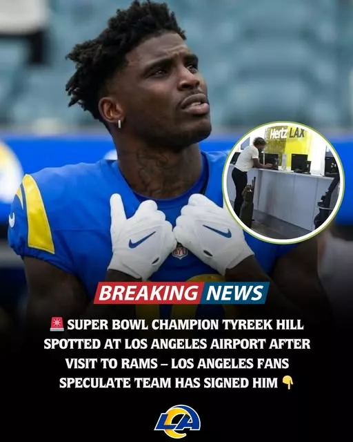 Cover Image for 🚨SHOCK: Tyreek Hill — a Super Bowl champion — was unexpectedly spotted at Los Angeles Airport after reportedly visiting the Los Angeles Rams 😱  Fans across LA immediately went into a frenzy, with speculation exploding online: have the Rams quietly pulled off another blockbuster signing? If true, their offense could become nearly unstoppable.  This mysterious appearance has the entire NFL watching closely 👀 👉 What was Hill really doing in Los Angeles? And are the Rams preparing their next massive move?