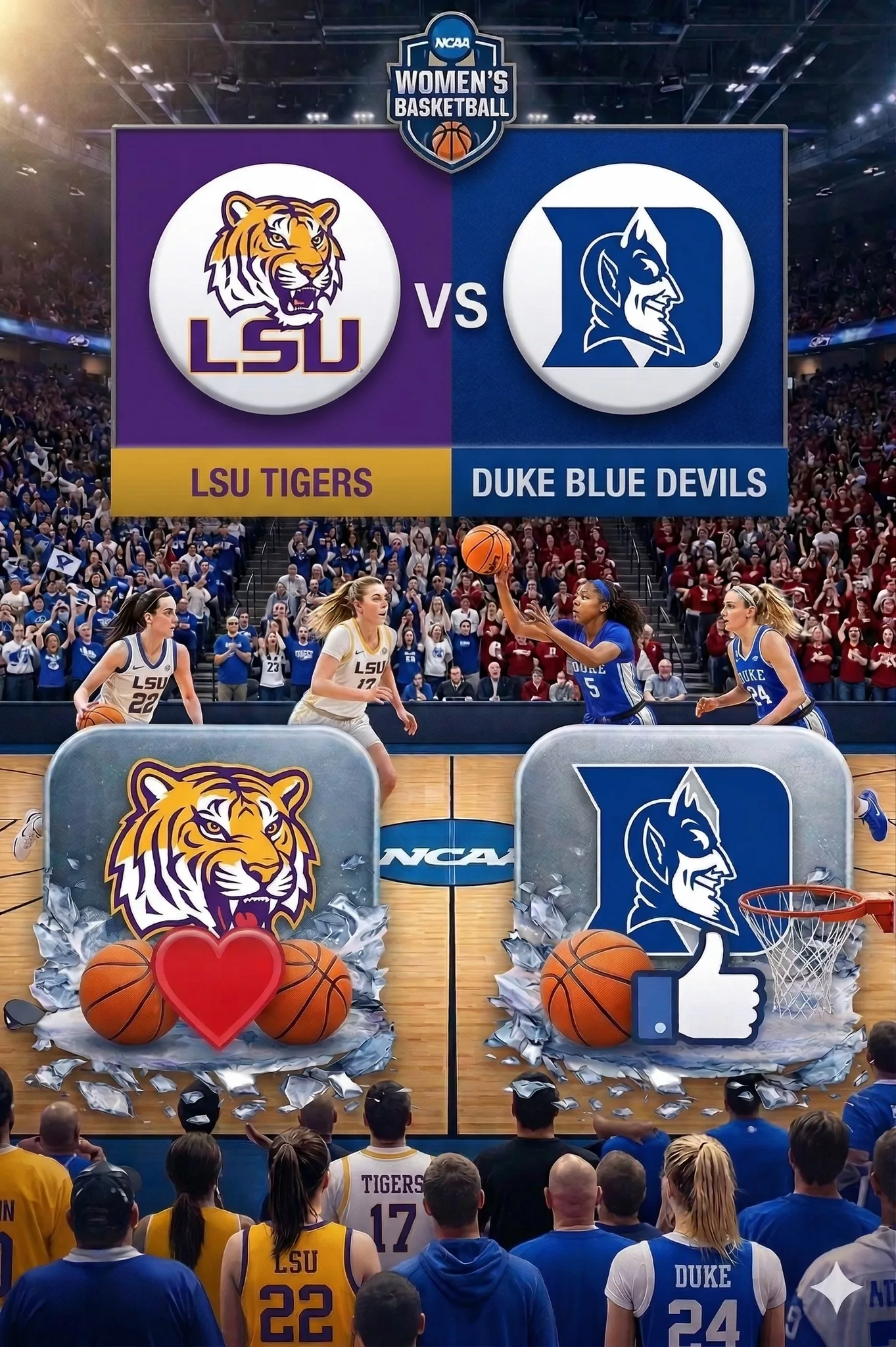 Cover Image for 🔥 PRIME-TIME SHOWDOWN: LSU vs. Duke Sweet 16 Clash Moved to National Spotlight — A Game the Entire Country Will Be Watching