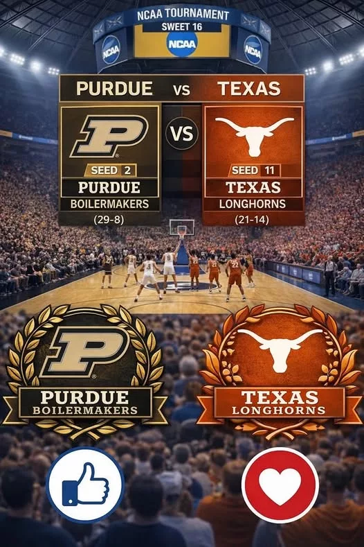 Cover Image for TIME CHANGE ANNOUNCEMENT: Texas Longhorns and Purdue Boilermakers — The official tip-off for the NCAA Men’s Basketball Tournament Third Round matchup has been confirmed! Organizers have adjusted the schedule for this high-stakes showdown as both teams battle for a spot in the Sweet 8!