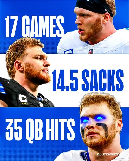 Cover Image for Aidan Hutchinson isn’t just putting up numbers — he’s becoming a nightmare for every offense in the NFL. 💥  With 14.5 sacks, 35 QB hits, and 4 forced fumbles, Hutchinson proved he’s more than a pass rusher — he’s a game-wrecker who shows up every single snap. Starting all 17 games, he carried the heart of Detroit’s defense and earned both a Pro Bowl nod and All-Pro honors.  But stats only tell part of the story. His relentless motor, leadership, and ability to shift momentum have quietly turned him into one of the league’s most feared defenders.  The scary part? He’s still getting better. 👀  👉 What’s next for Hutchinson and the Lions? You won’t want to miss it…