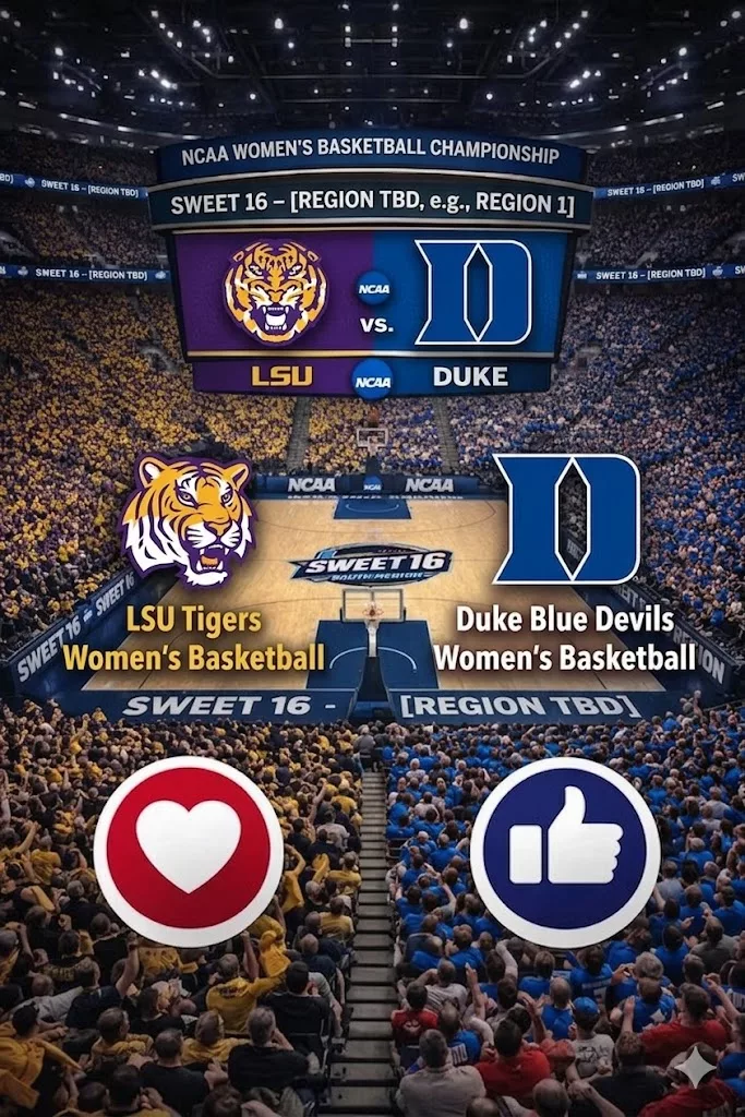 Cover Image for 🔥 PRIME-TIME SHOWDOWN: LSU vs. Duke Sweet 16 Clash Shifted to National Spotlight — A Defining Night for Two Powerhouses