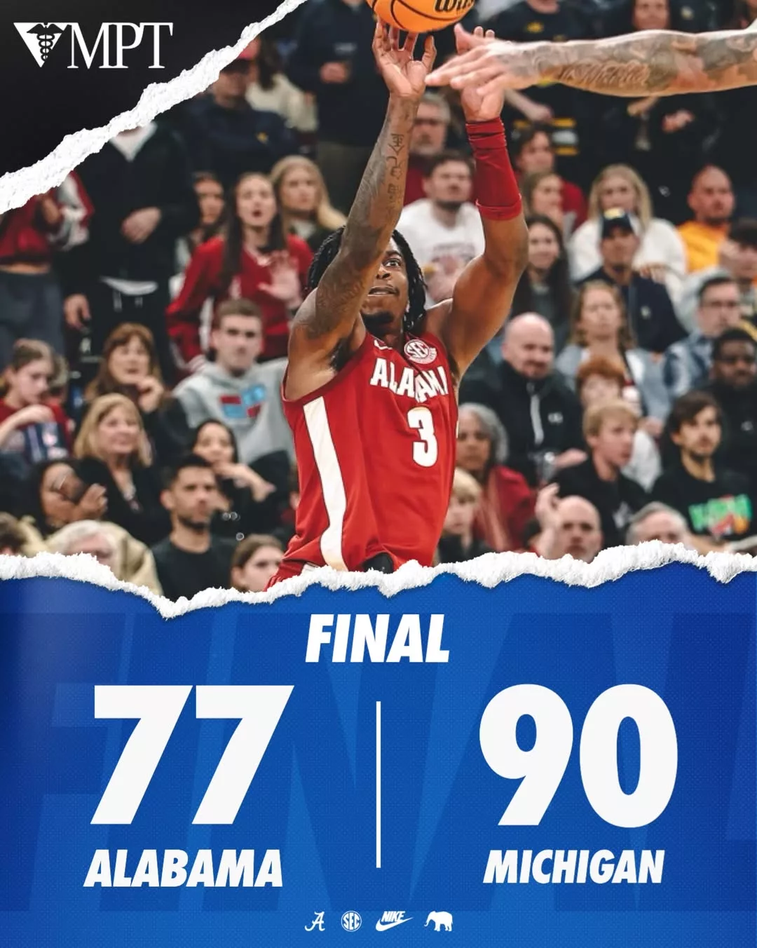 Cover Image for SECOND-HALF COLLAPSE: Alabama Crimson Tide men’s basketball FALLS 90–77 TO Michigan Wolverines men’s basketball AS SWEET 16 RUN ENDS IN PAIN