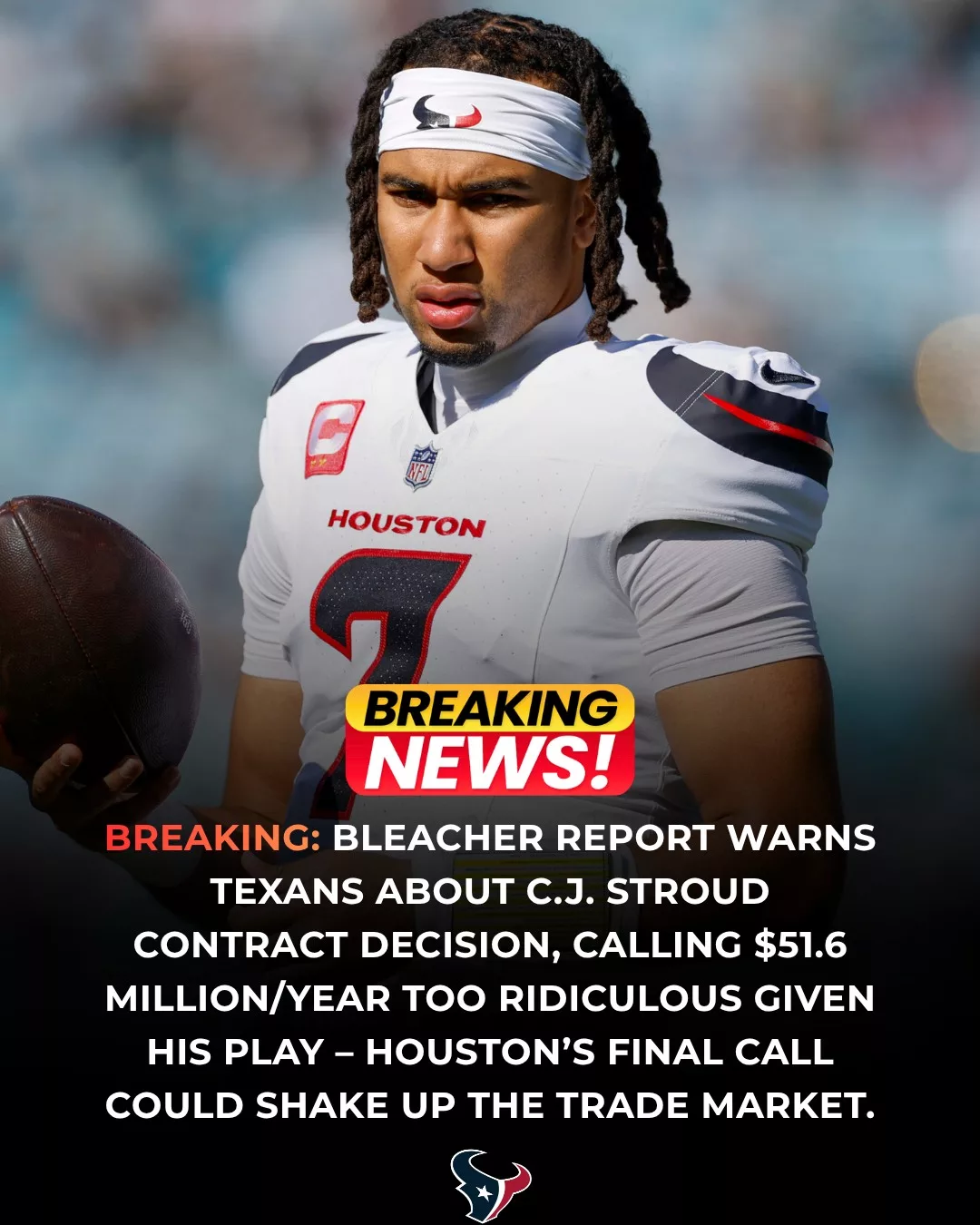 Cover Image for 🚨 BREAKING: Bleacher Report Questions Massive Deal for C. J. Stroud — Are the Houston Texans Facing a Defining Decision?