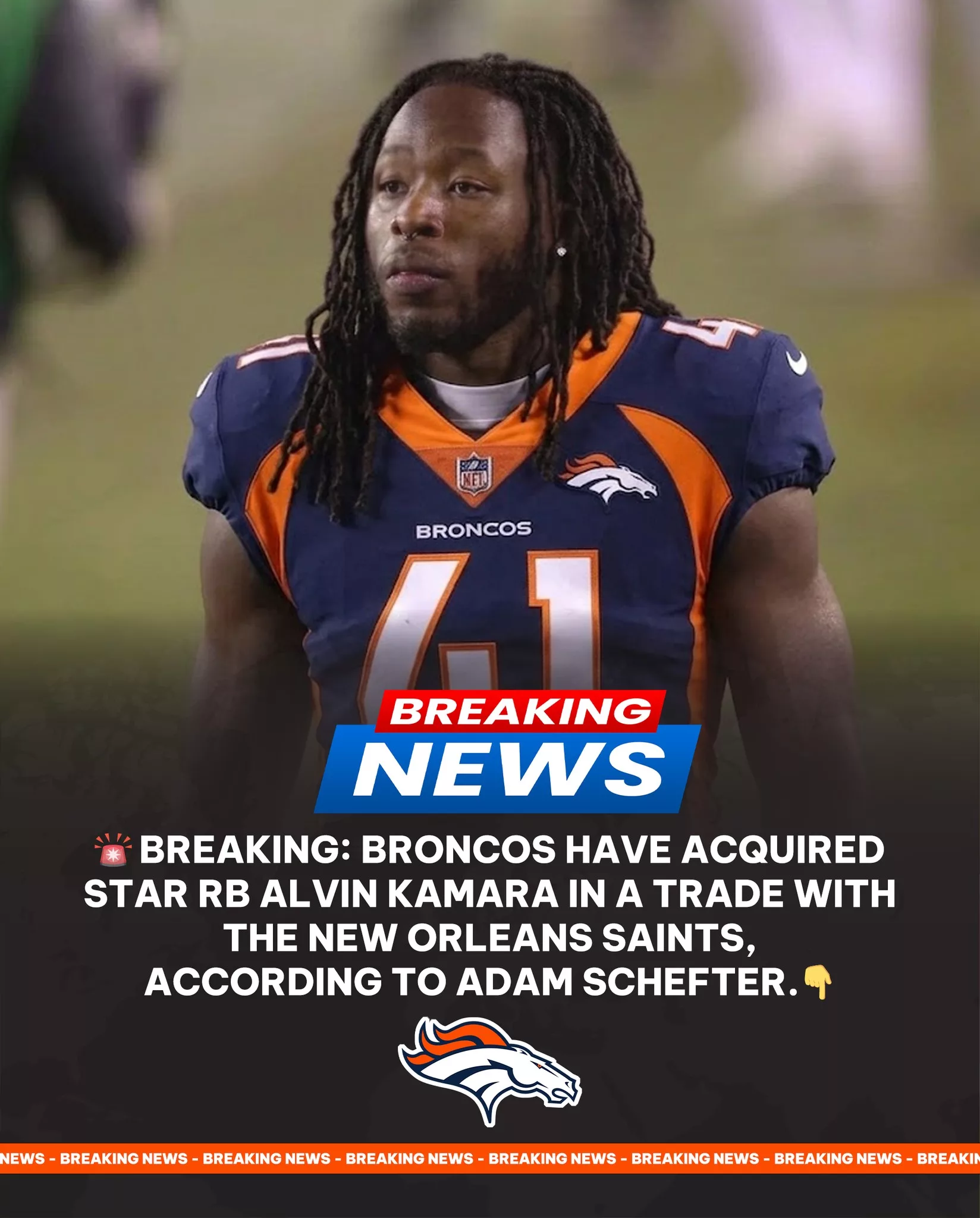Cover Image for 🚨 BREAKING: Broncos Land Alvin Kamara in Blockbuster Trade — Denver Signals All-In Push for Contention
