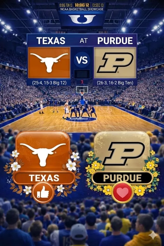 Cover Image for TIME CHANGE ANNOUNCEMENT: Texas vs. Purdue Sweet 8 Showdown Set to Captivate College Basketball Fans