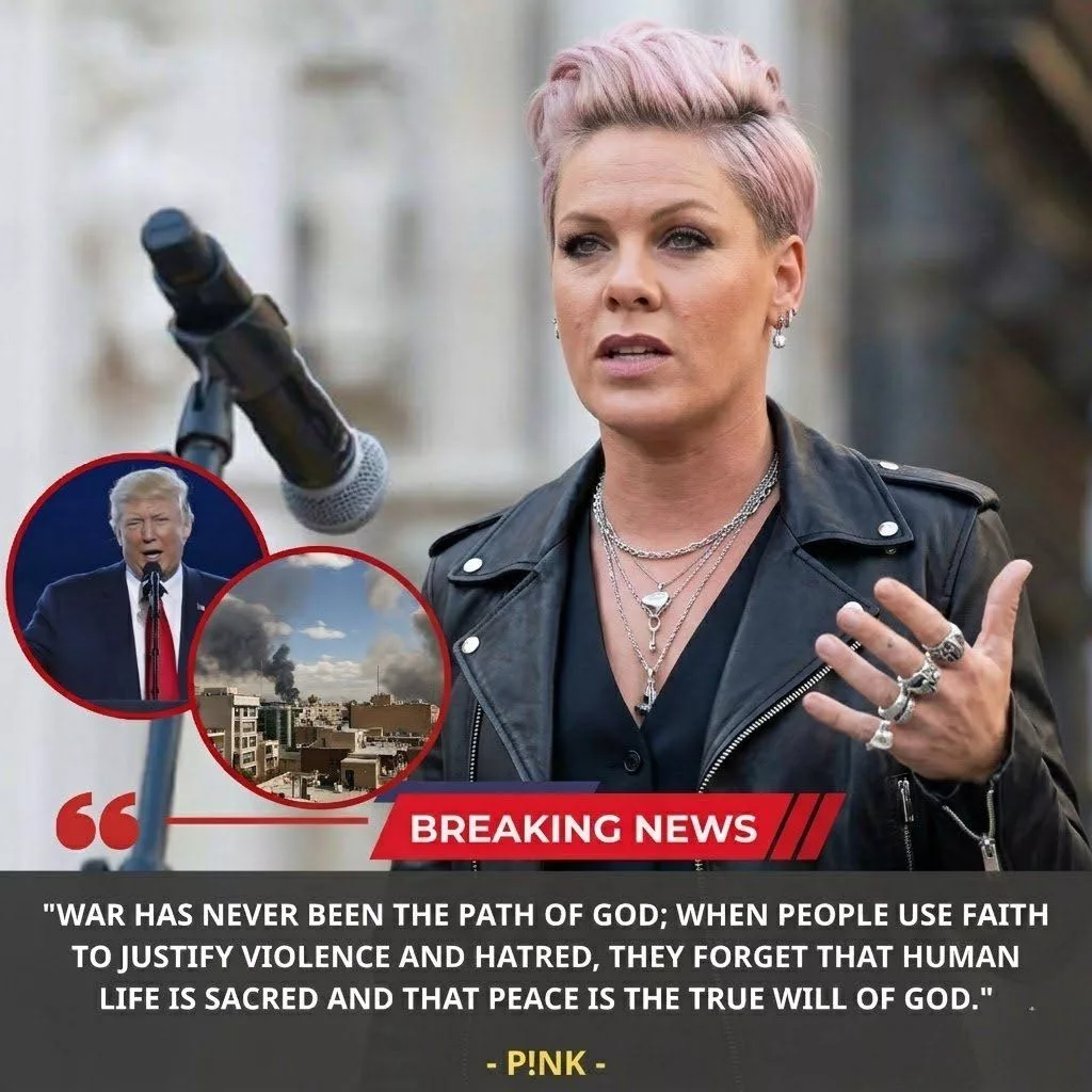 Cover Image for 🚨 BREAKING: P!nk delivers a rare and powerful rebuke, declaring rhetoric around a “war prayer circle” morally wrong and warning supporters of Donald Trump that war can never be considered holy.