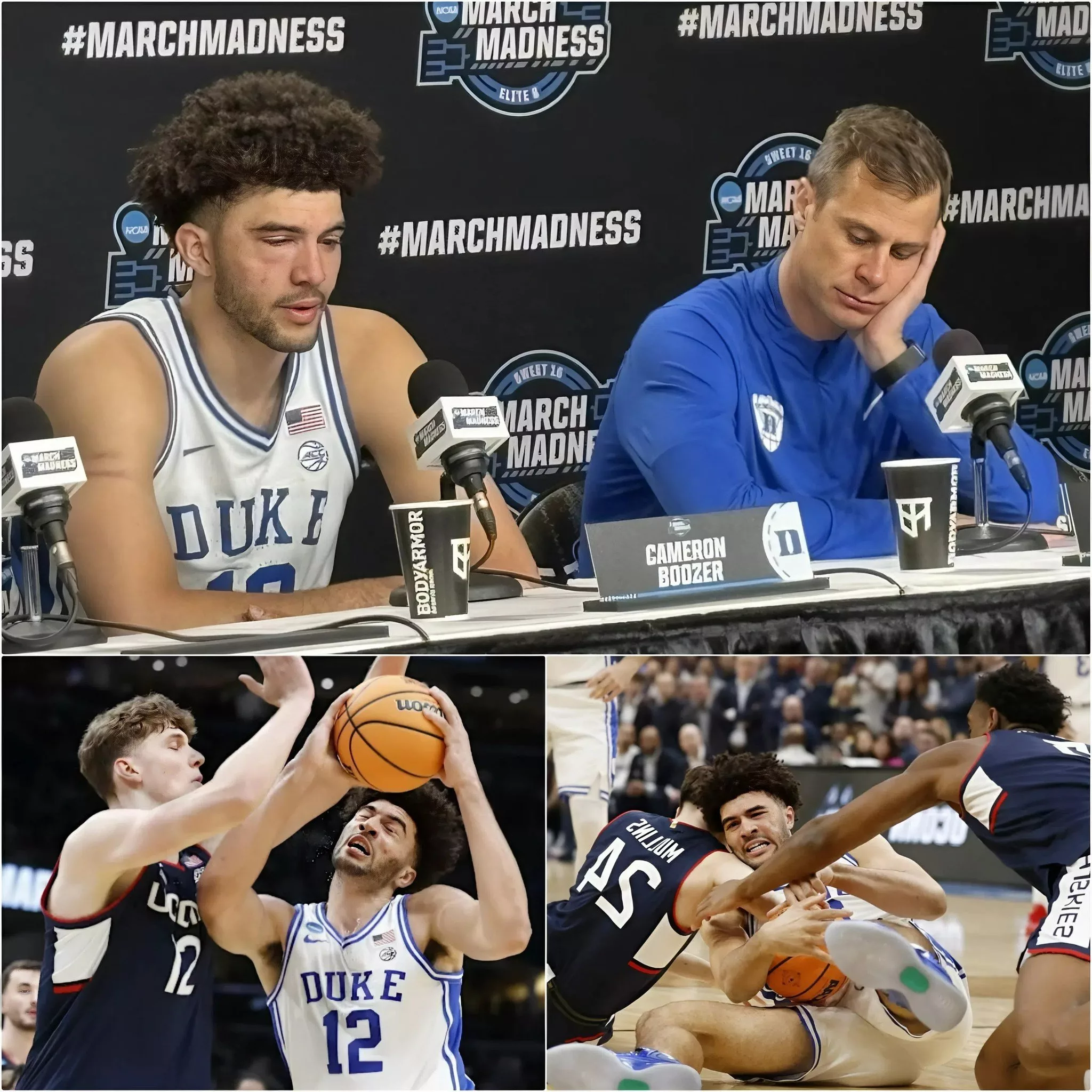 Cover Image for āHEāS ONLY 18 YEARS OLDā ā Coach Jon Scheyer of the Duke Blue Devils was choked up and in tears as he shared about Cameron Boozerās situation after the loss in the menās basketball quarterfinals for Duke Blue Devils.