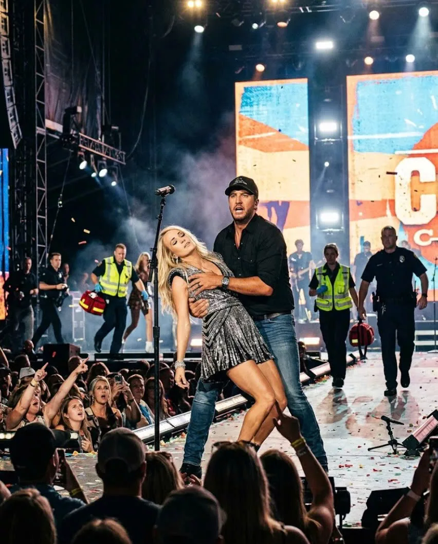 Cover Image for Panic on stage! Luke Bryan rushes to save Carrie Underwood after a sudden medical emergency