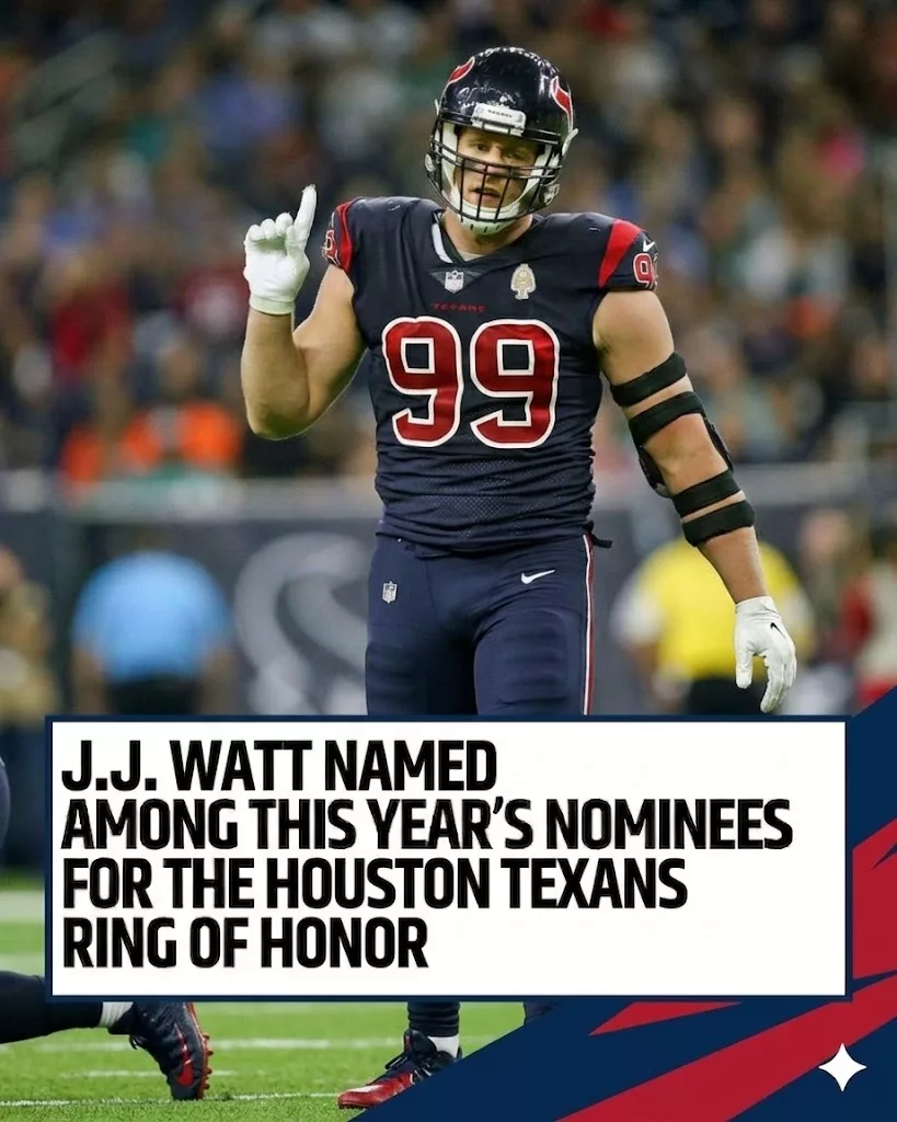 Cover Image for 🚨 BREAKING NEWS: J.J. Watt Emerging as Strong Candidate for Houston Texans Hall of Fame